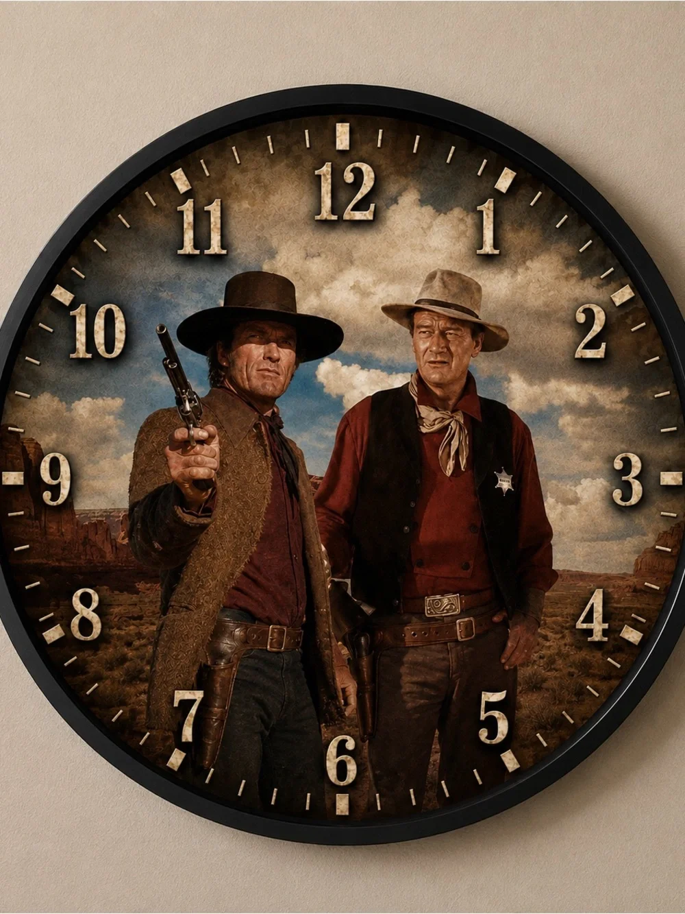Vintage Western Cowboy Wall Clock in Brown and Tan